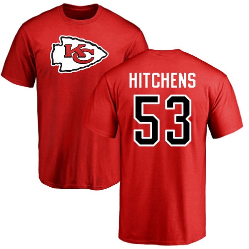 Men Kansas City Chiefs #53 Hitchens Anthony Red Name and Number Logo NFL T Shirt